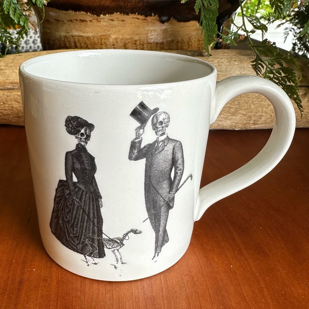 Victorian English Pottery/ discontinued Victorian skeleton couple w/dog mug